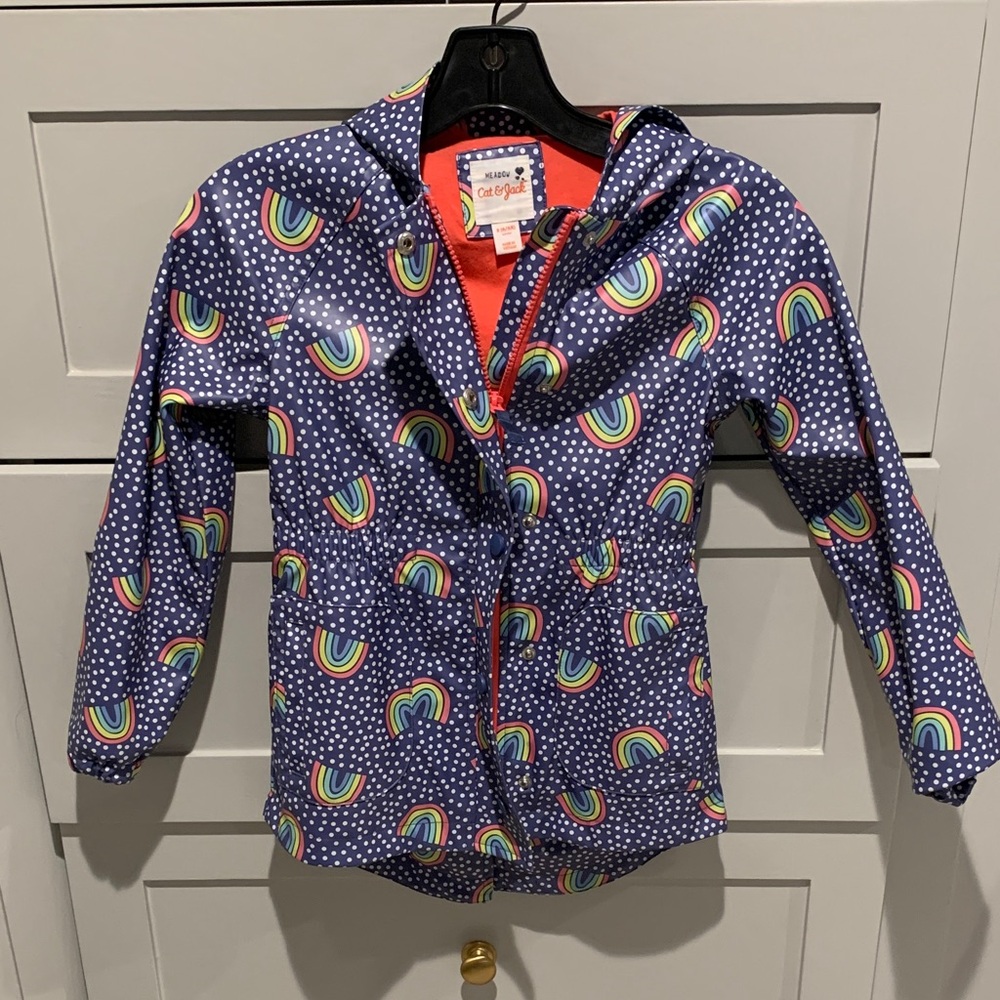 Cat & Jack Purple Rainbow Hooded Kids Rain Jacket